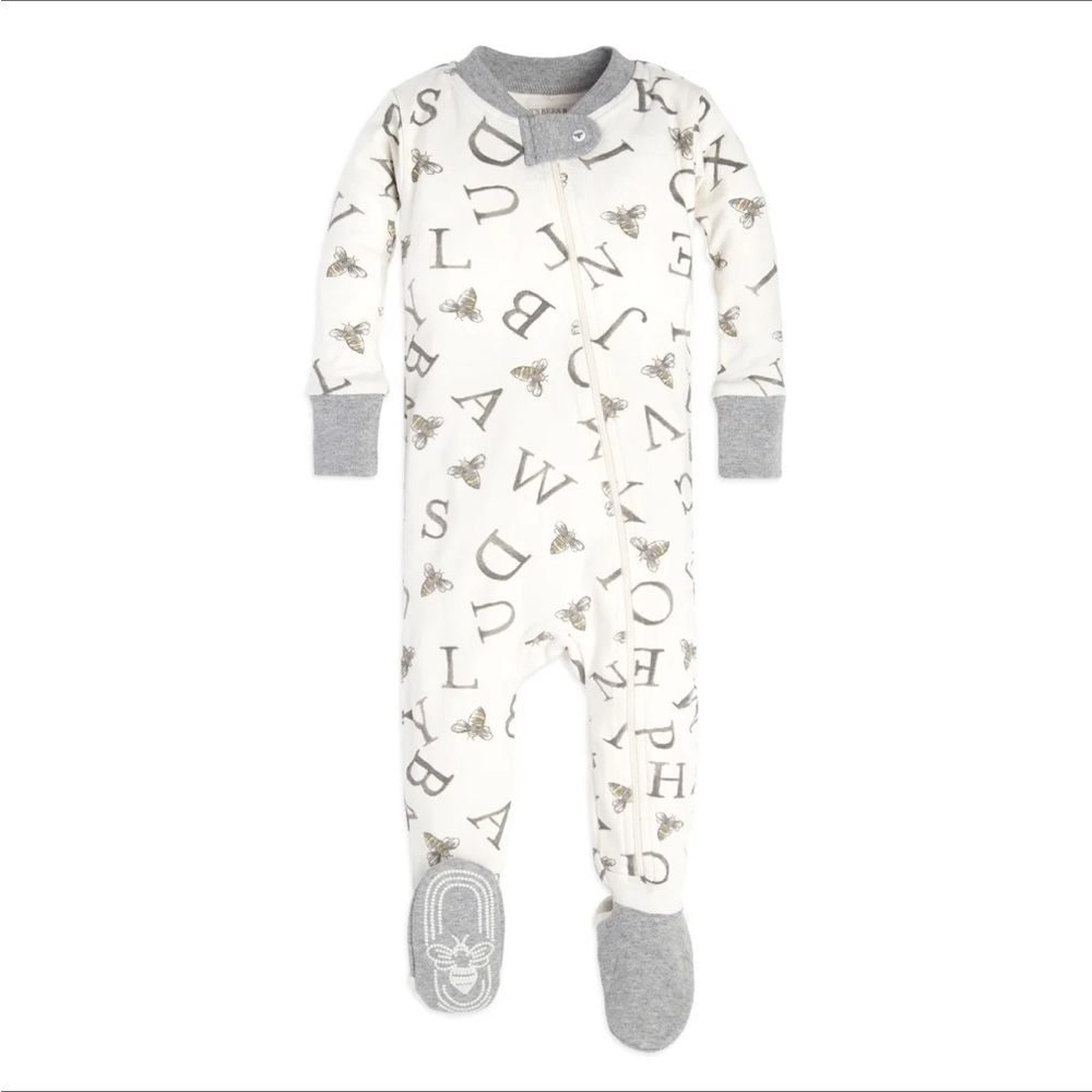 Burt's Bees Baby Alphabet Print Footie - White and Gray